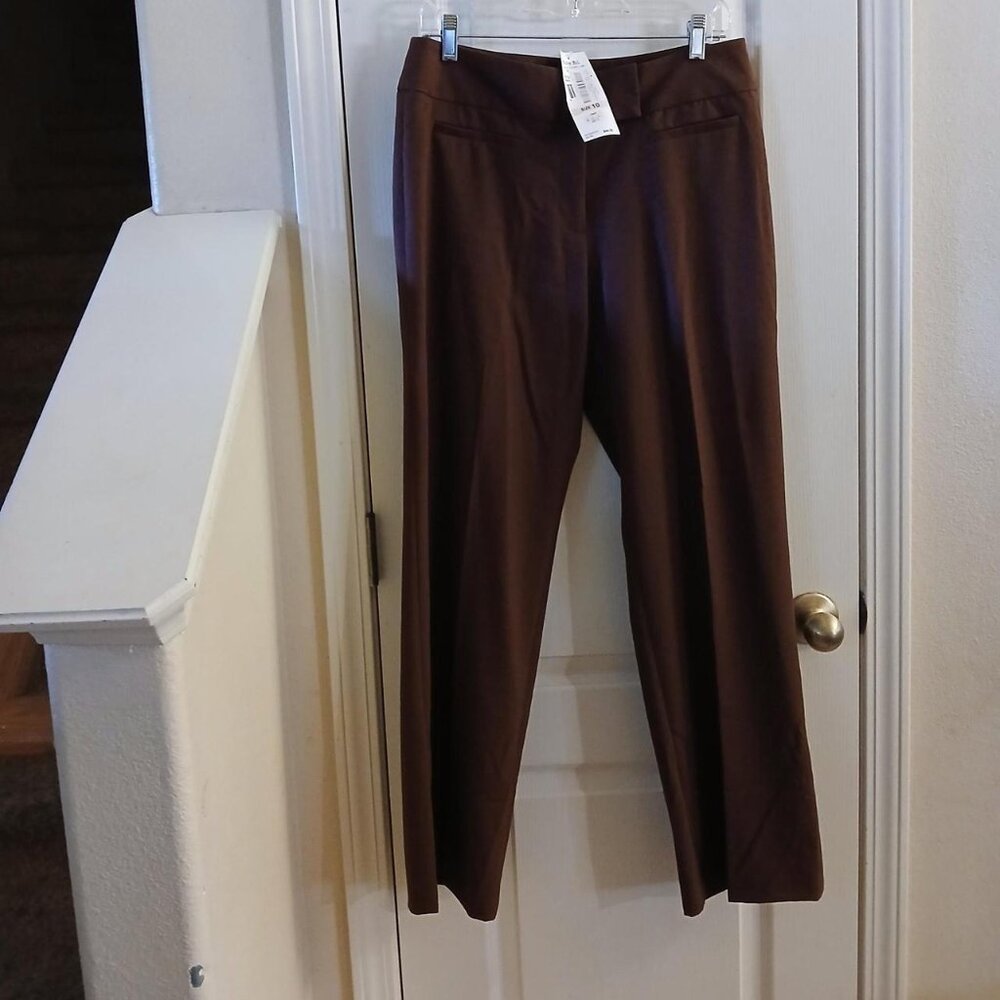 NWT Ruby Rd. brown flat front wide straight leg dress pants Sz 10